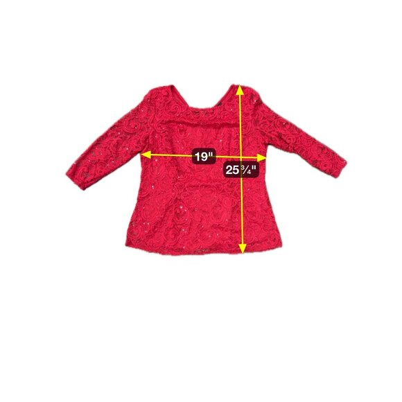 Onyx Nite Red Lace Sheer Blouse Sz XL - Picture 7 of 9